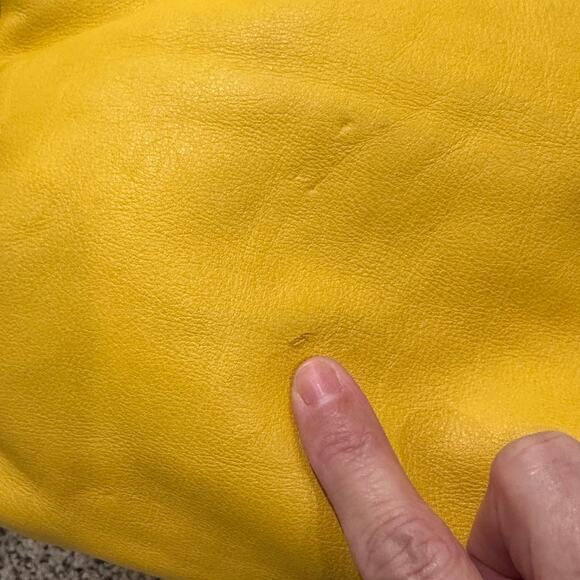 KH Design Pebbled Leather Saffron Yellow Slouchy Messenger Hobo Bag Indie Sleaze - Picture 9 of 13